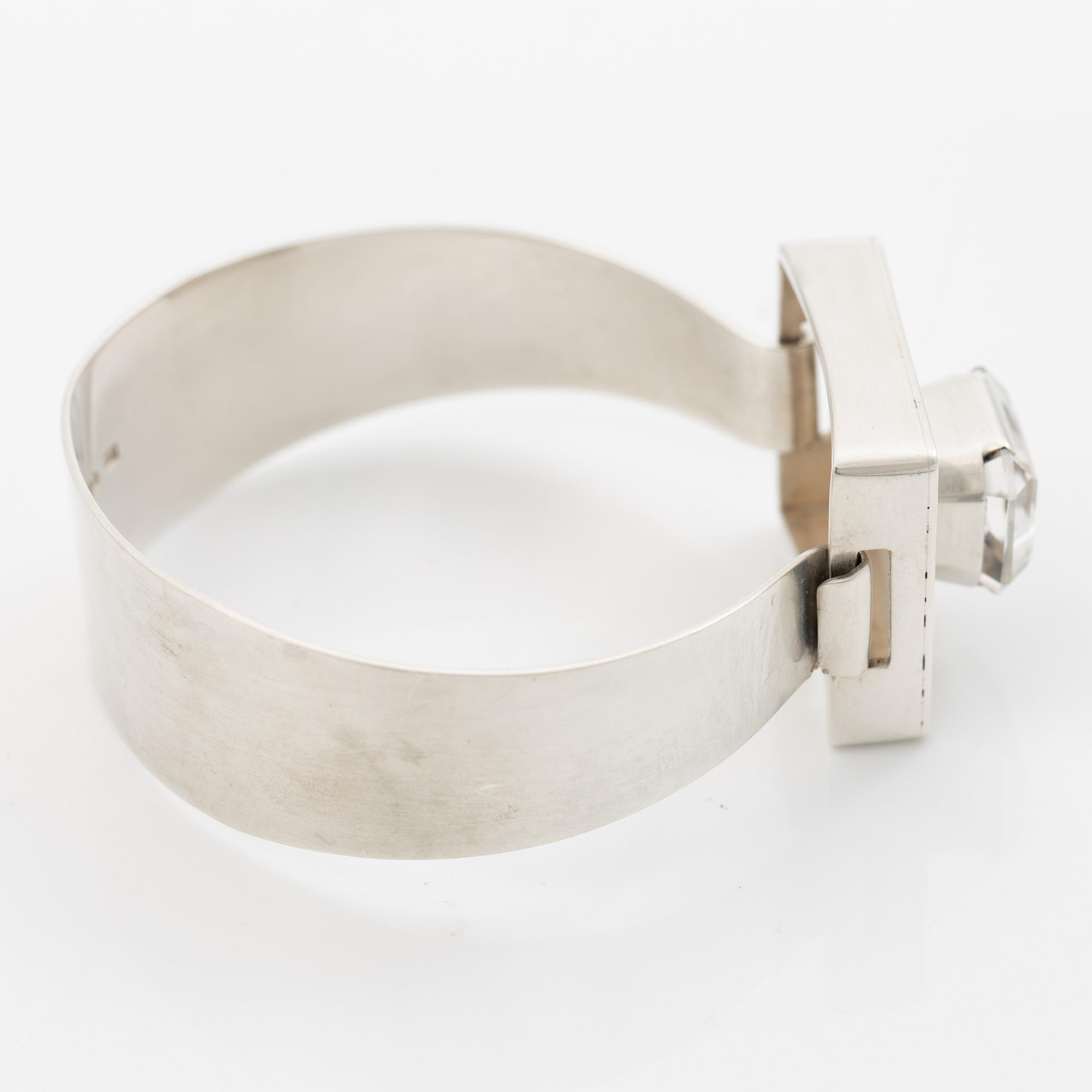 Silver bracelet with faceted rock crystal, Gussi, Malmö 1965.