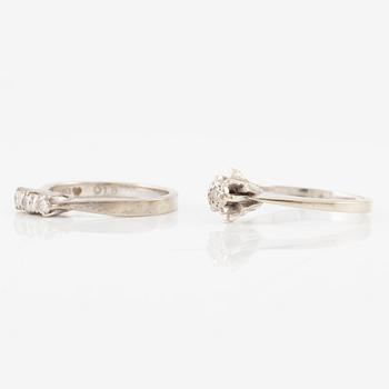 Rings, 2 pcs, 18K white gold with small diamonds.