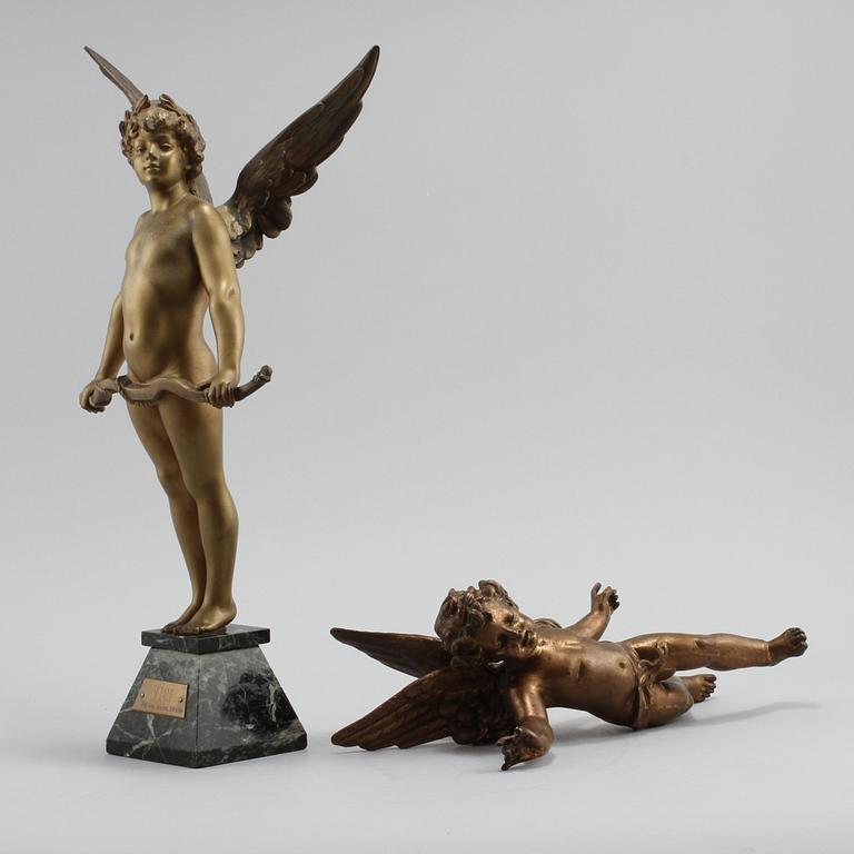 SKULPTURER, 2 st, änglar, patinerad metall, 1900-talets andra hälft.