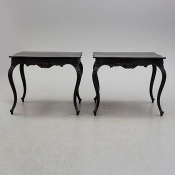 A pair of end of the 19th century new rococo style painted card tables.