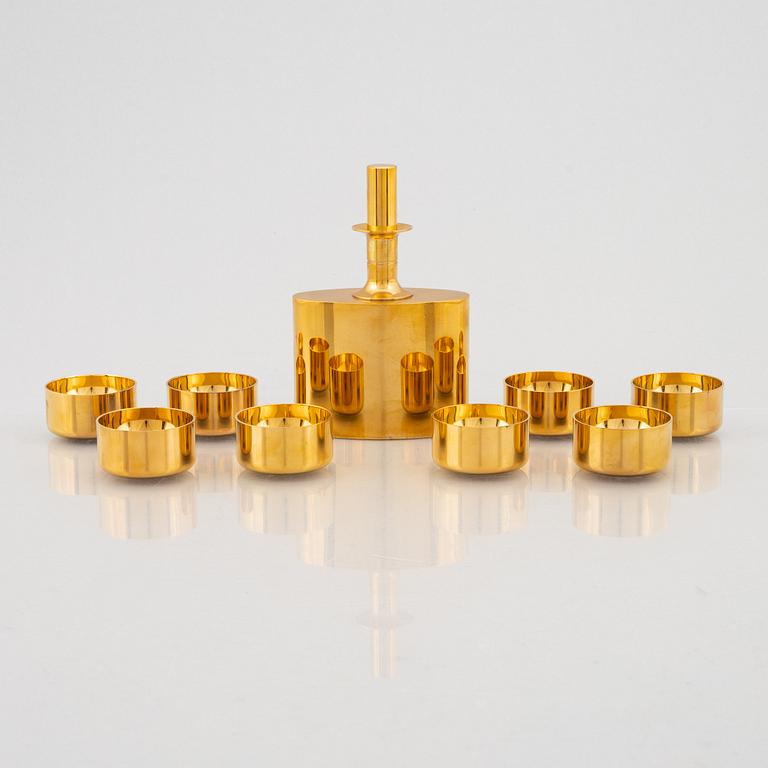 Pierre Forssell, eight gilded cups and a bottle, in a box, Skultuna, Sweden.