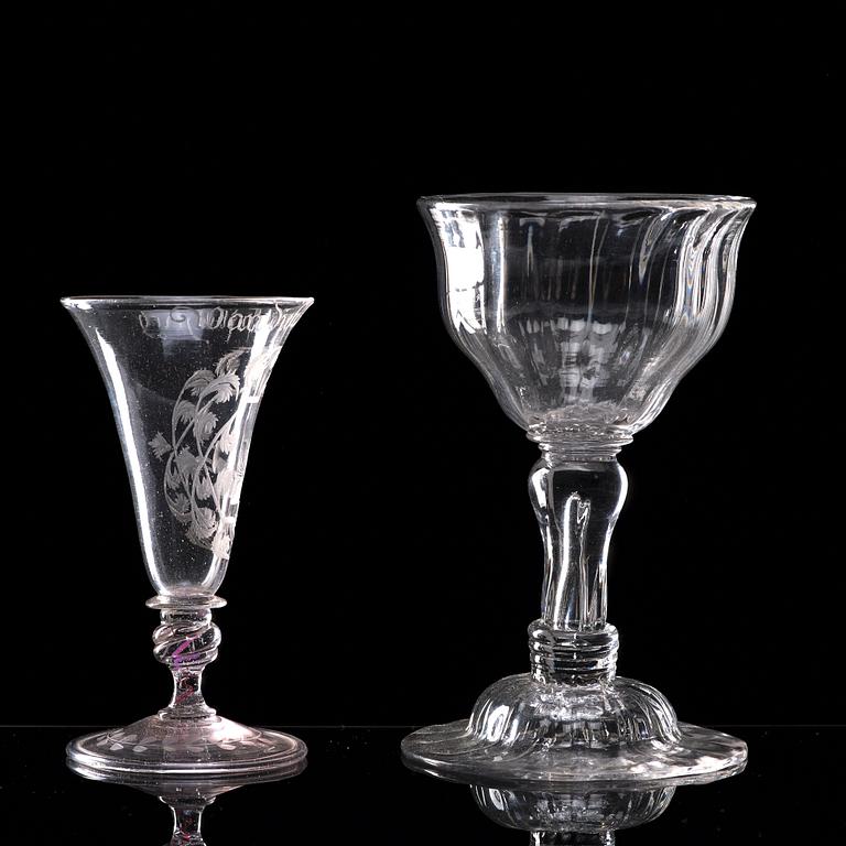 Two wine glasses, 18th Century.