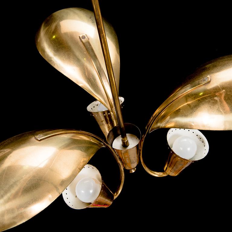 A 1950s brass pendant ceiling light model '2542/3' for Valinte, Finland.