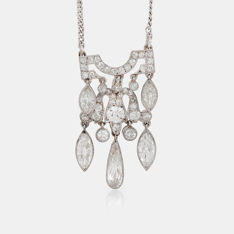 COLLIER med navette- dropp- samt briljantslipade diamanter, totalt ca 3.00 ct.