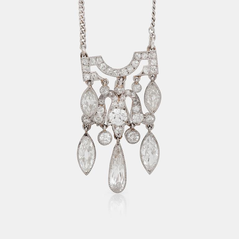 A marquise-, pear- and brilliant-cut diamond necklace. Total carat weight circa 3.00 cts.