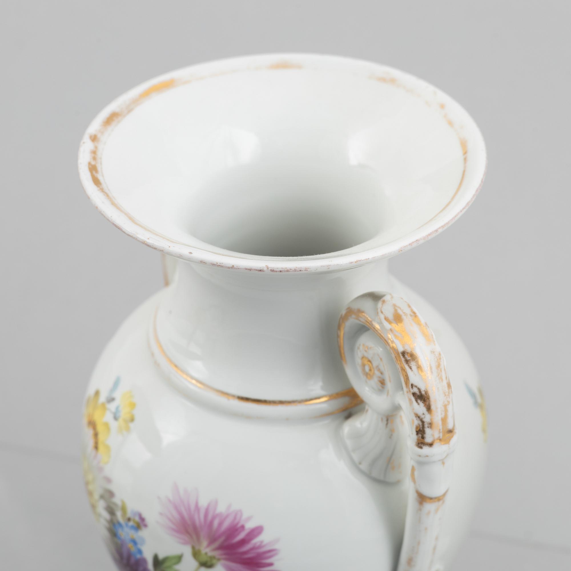 A pair of porcelain baluster vases, Meissen, later part of the 19th century.