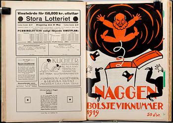 NAGGEN - SKÄMTTIDSKRIFT, 1913-1922, komplett, 5 bd i kassett.