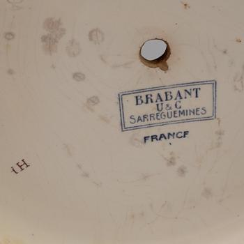 A ceramic flower pot marked Brabant U & C Sarreguemines, first half of the 20th century.
