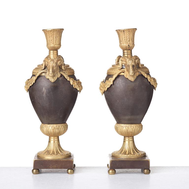 A pair of Louis XVI- style one-light cassolettes, circa 1900.