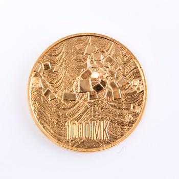 JUBILEUMSMYNT, guld (900), Finland, 1000 mk, Finland 75 år.