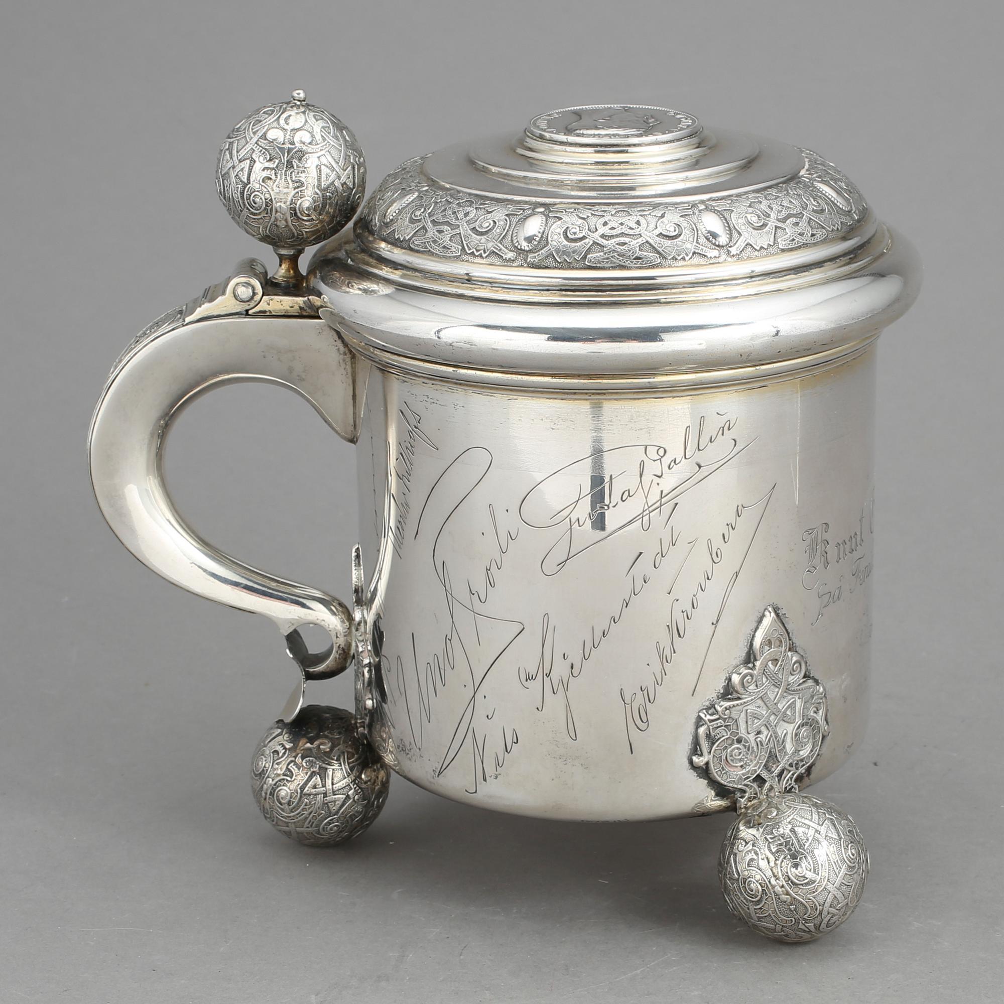 DRYCKESKANNA, silver, E Johansson, Gävle, 1917. Vikt ca 756g.