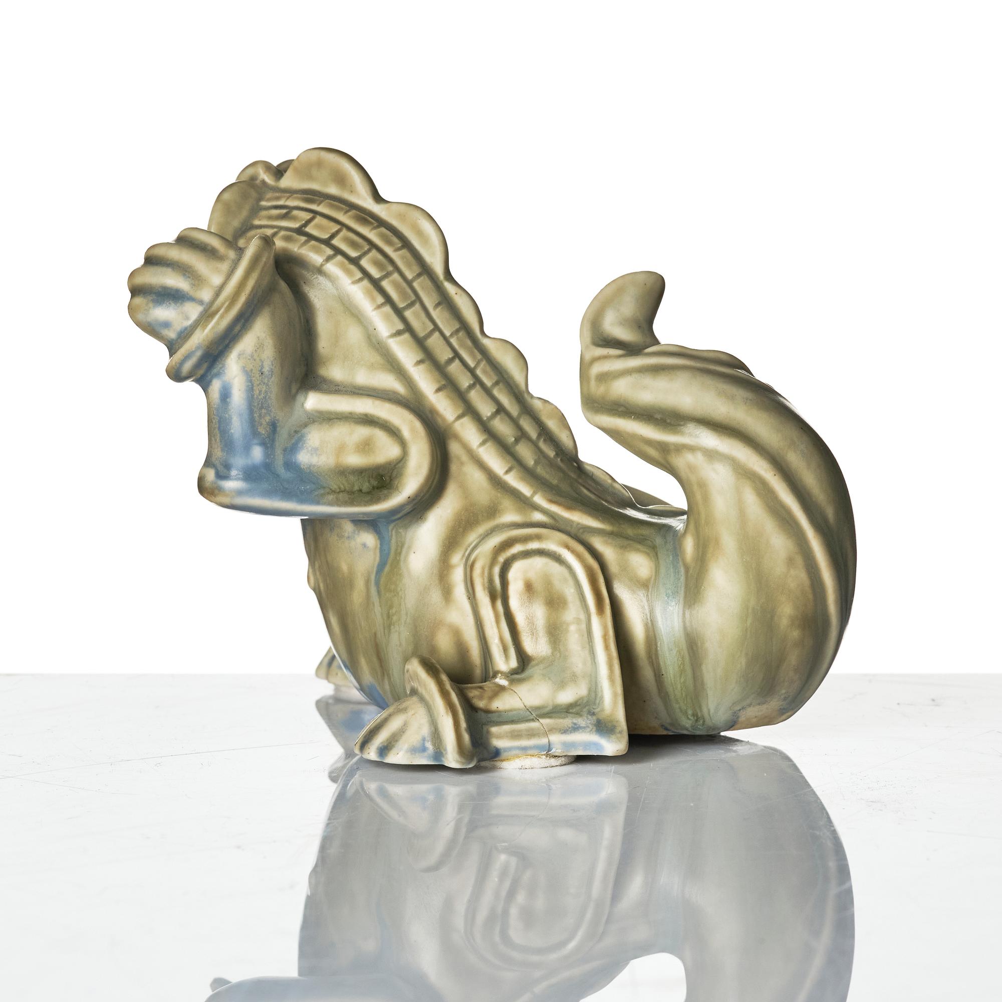 Wilhelm Kåge, two ceramic sculptures av dragons, Gustavsberg, ca 1940.