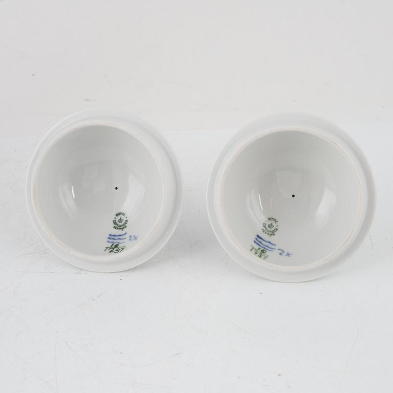 A pair of 'Blå Blomst' porcelain lidded urns, Royal Copenhagen, Denmark.