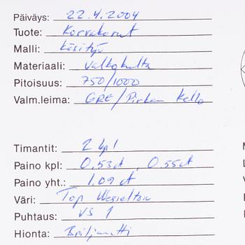 ÖRHÄNGEN, 18K vitguld, diamanter, tot. 1,09 ct. Intyg Pirkan Kello. Vikt ca 3,6 g.