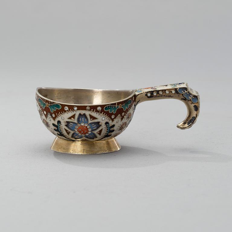 A KOVSH, silver and enamel,  Feodor Rückert, Moscow, Russia 1908-1917.