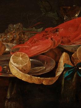 Pieter van Overschie (van Overschee) Attributed to, Still Life with Lobster, Nautilus Shell, Wanli dish, and Lemon.