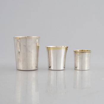 Three Swedish parcel-gilt silver beakers, 19th Century.