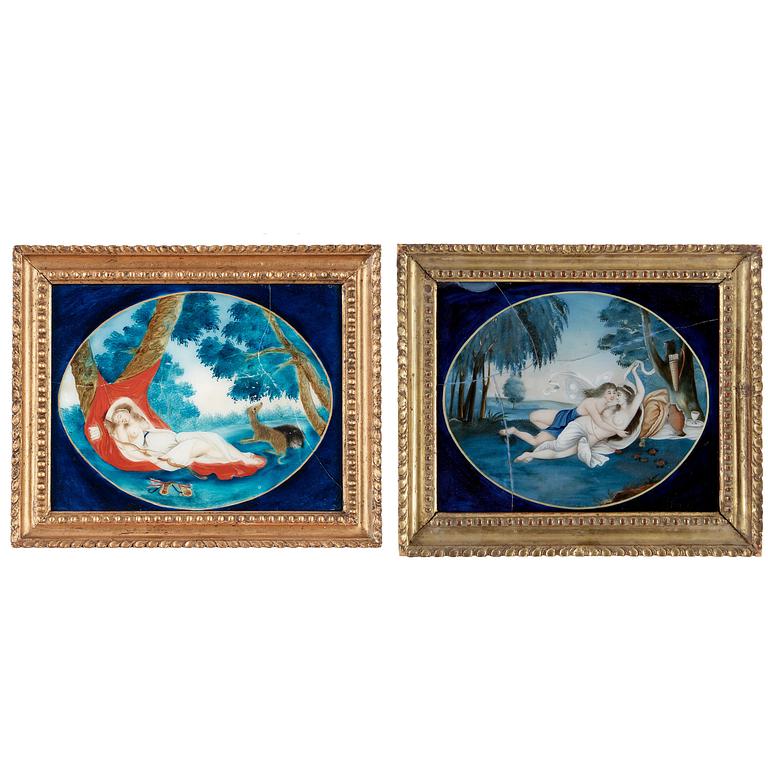 GLASMÅLNINGAR, ett par. Qing dynastin, 1800-tal.