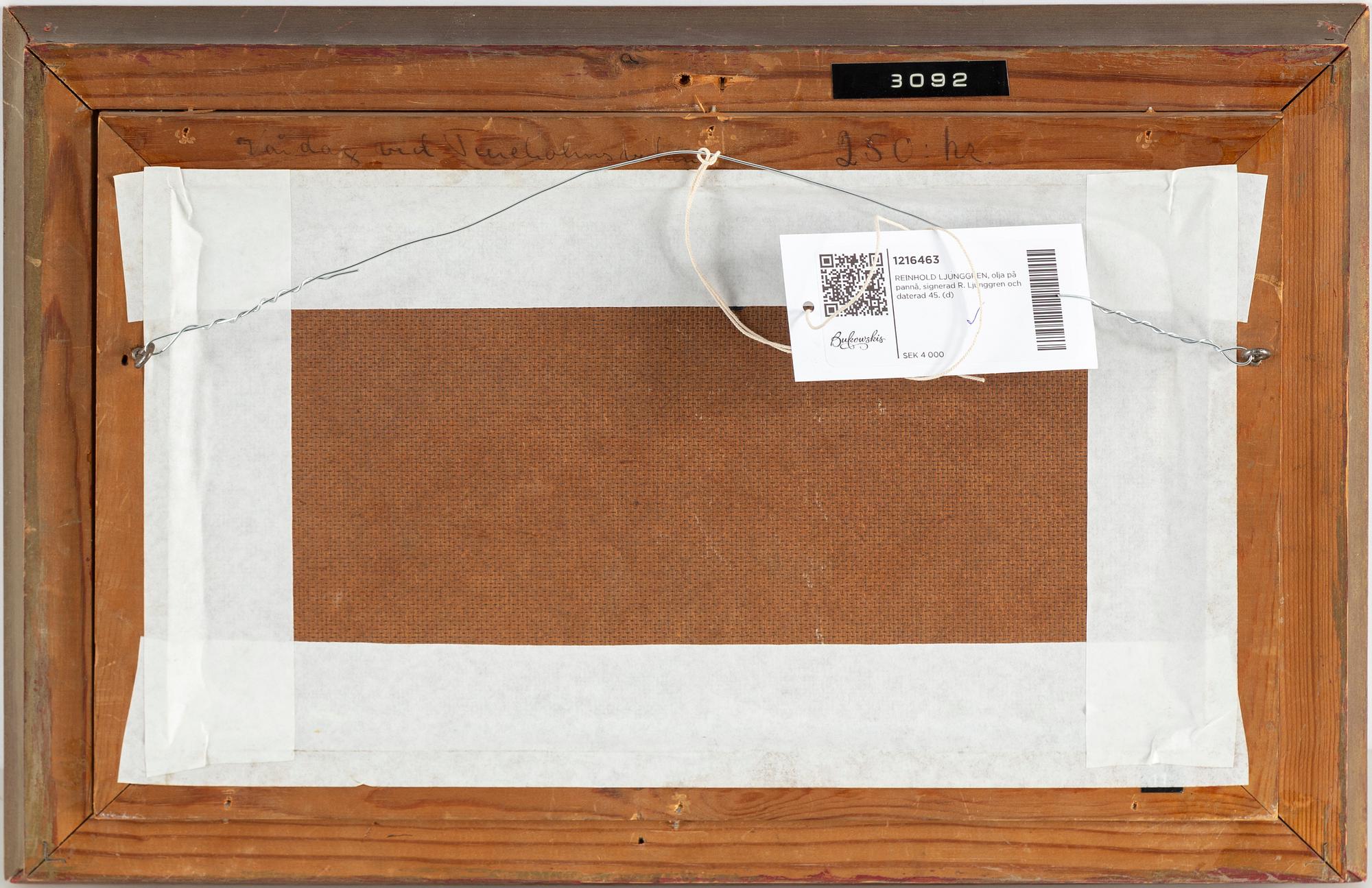 REINHOLD LJUNGGREN, olja på pannå, signerad R. Ljunggren och daterad 45.