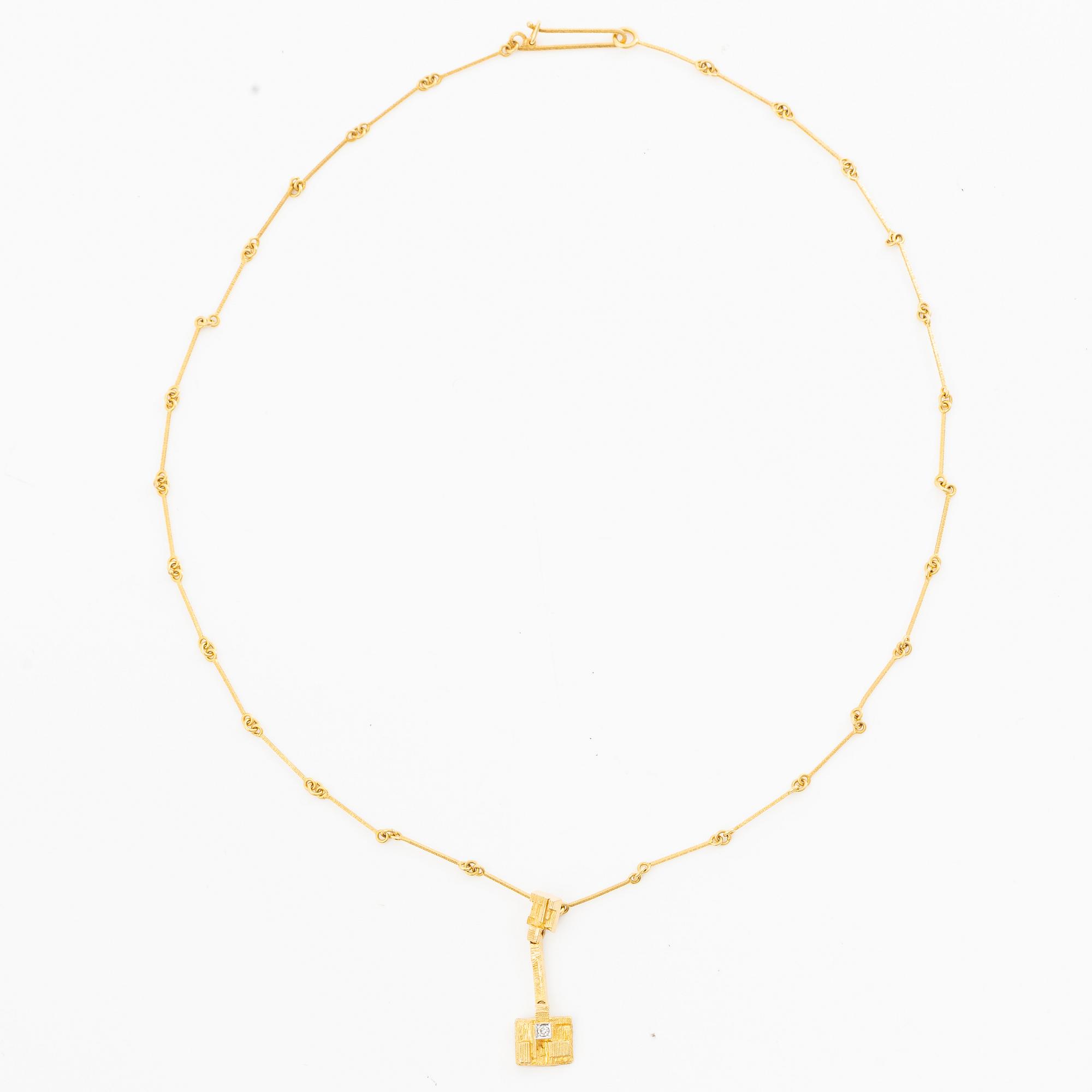 Björn Weckström, Necklace, 18K gold with an octagonal-cut diamond, for Lapponia. Finland, 1978.