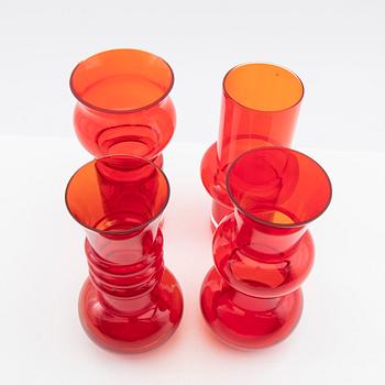 Tamara Aladin, Vases, 4 pcs, glass, Riihimäen Lasi, Finland, 1960s/70s.