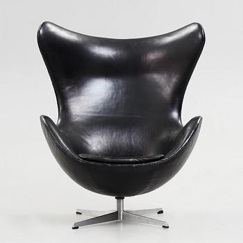 An Arne Jacobsen black leather 'Egg' chair, Fritz Hansen, Denmark 1960's.