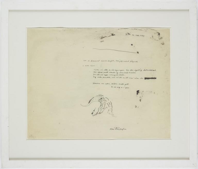 Olav Christopher Jenssen, indian ink on film, signed, dated 14 februari 1991.