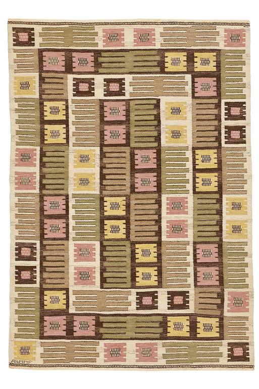 Märta Måås-Fjetterström, Matto, "Nyponblomman", flat weave, ca 213,5-214,5 x 148,5-150,5 cm, signed AB MMF.