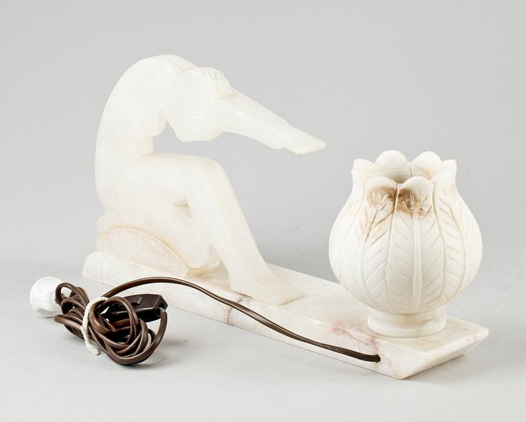 BORDSLAMPA, alabaster, art deco, 1930/40-tal.