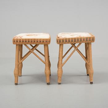 A mid 20th cenury table and a pair of stools.