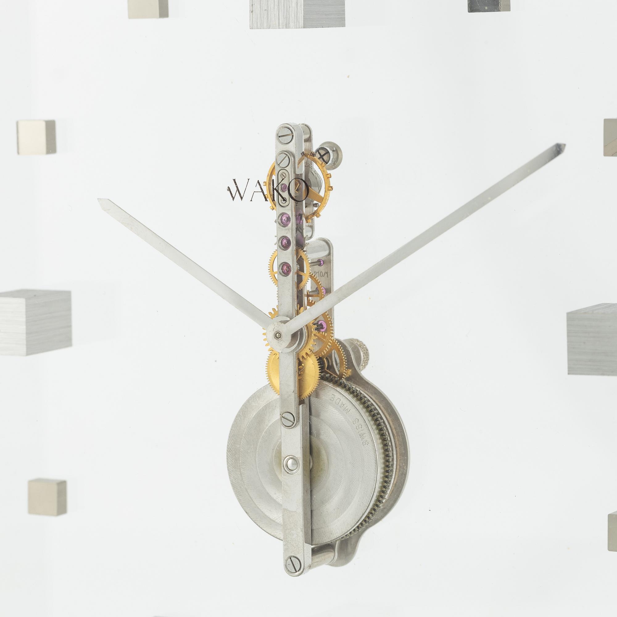 Jaeger-LeCoultre, "Double Signed Wako", table clock, 15 x 15.5 x 3 (4.5) cm.