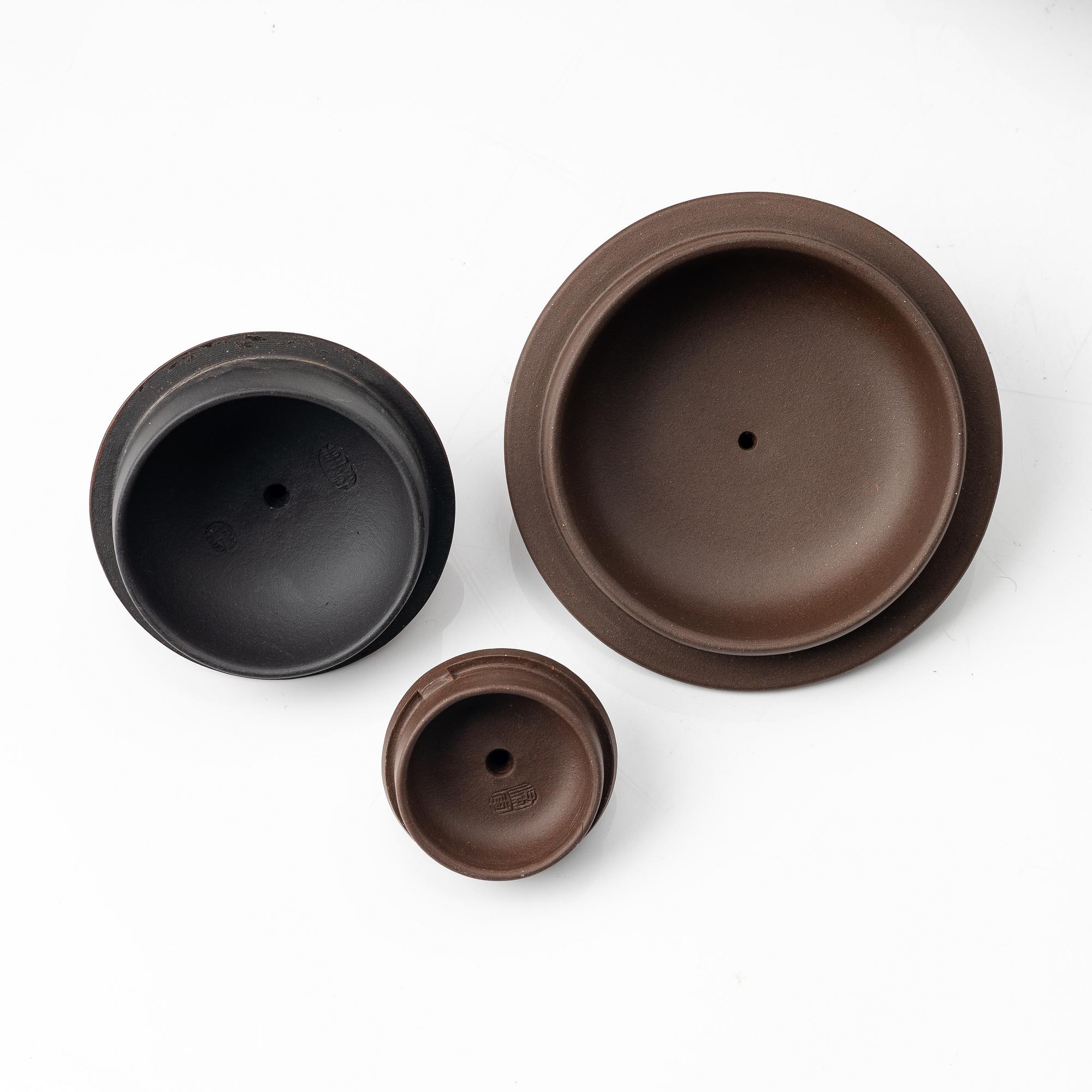 Tekannor, tre stycken, yixing, Kina, 1980-/90-tal.