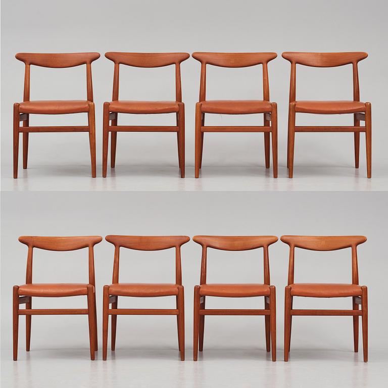 Hans J. Wegner, a set of eight teak chairs model "W2", C.M. Madsens Fabriker, Denmark 1950s.