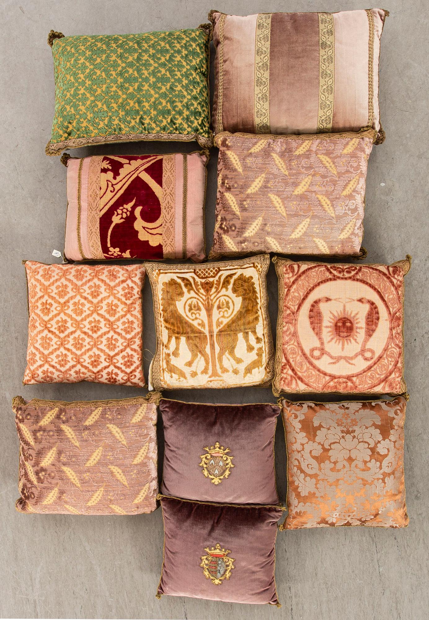 A set of 11 20th century first half pillows by Luigi Bevilaqua och Rubelli, Venice Italy.