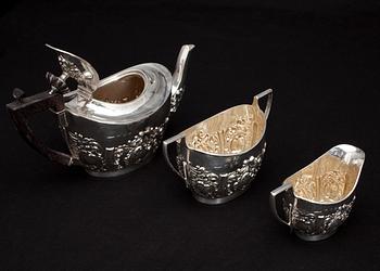 KAFFESERVIS, 3 delar, silver, troligen Charles Westwood & Sons, Birmingham, 1897. Totalvikt ca 427g.