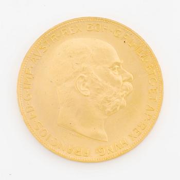 Gold coin, Austria, 100 Corona, 1915, later minting.