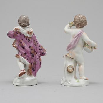 FIGURINER, 2 st, porslin, Meissen, omkring 1900.