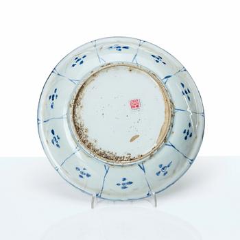 A blue and white kraak dish, Ming dynasty, Wanli (1572-1620).