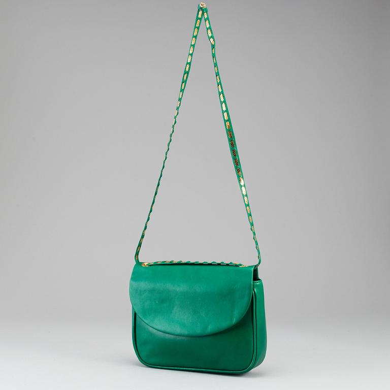 BALLY, a green leather handbag.