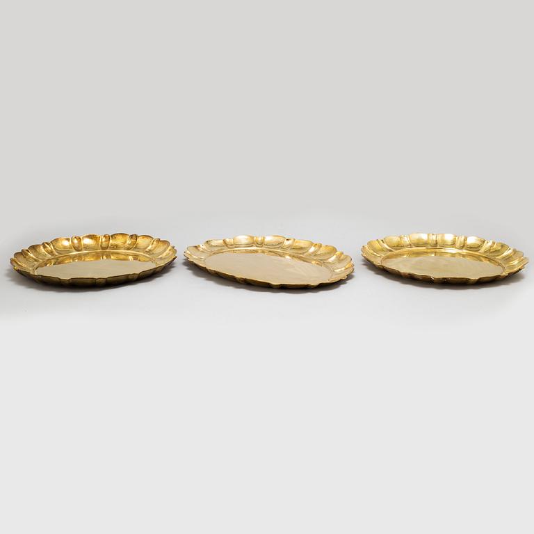 Three brass trays by Lars Holmström, Arvika.
