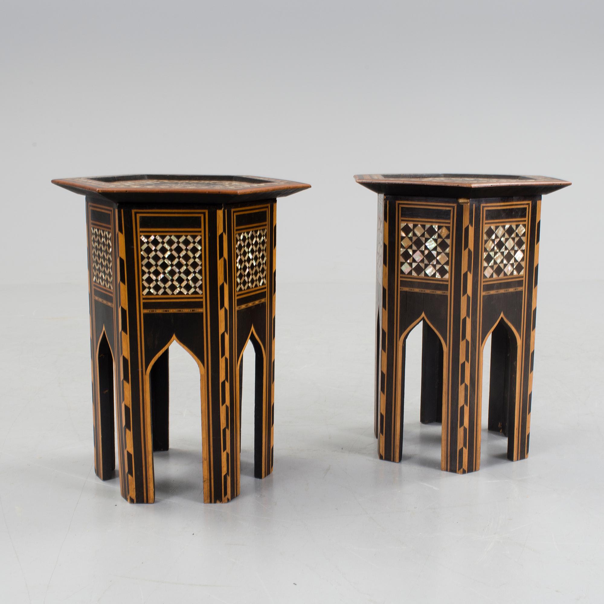 A pair of side tables with mother-of-pearl inlay, Ottoman empire first half of the 20th Century.