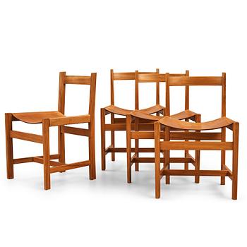 336. John Kandell, a set of 4 teak and natural leather chairs, probably executed by cabinetmaker Torsten Schollin, Sweden 1955.