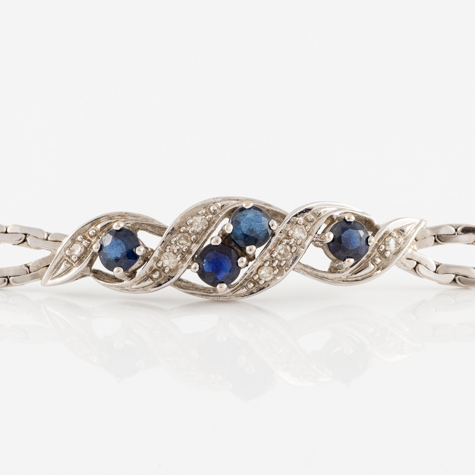 Arm bracelet, 18K white gold with small octagon-cut diamonds and sapphires.