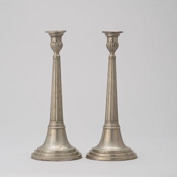 A pair of pewter candlesticks by Carl Bröske, Stockholm 1828.