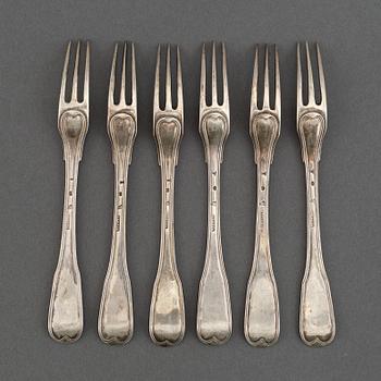 6 swedish silver dessert forks, mark of  Jacob Lampa, Stockholm 1777.