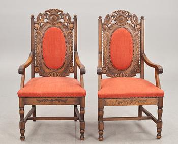 KARMSTOLAR, ett par, barockstil, 1900-talets första hälft.