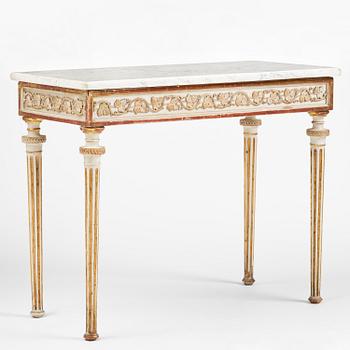 A late Gustavian carved giltwood and marble console table, attributed to P- Ljung (royal ornament carver 1788-1819).