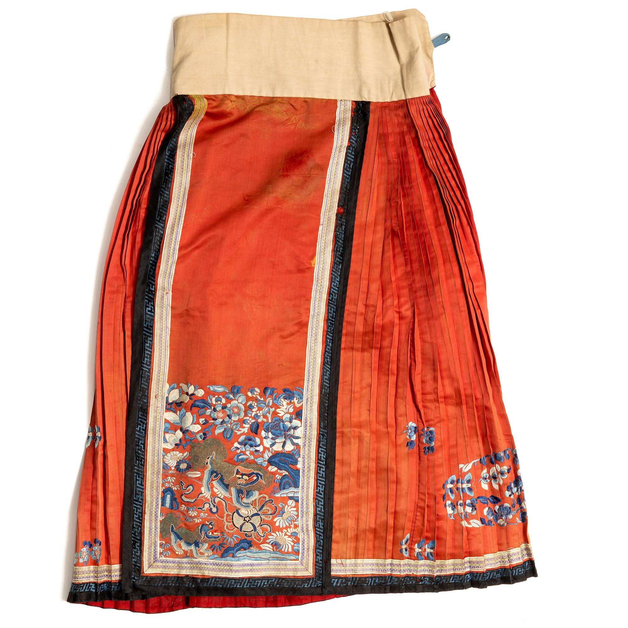 Kjol, broderat siden, Kina, Qingdynastin, 1800-tal.