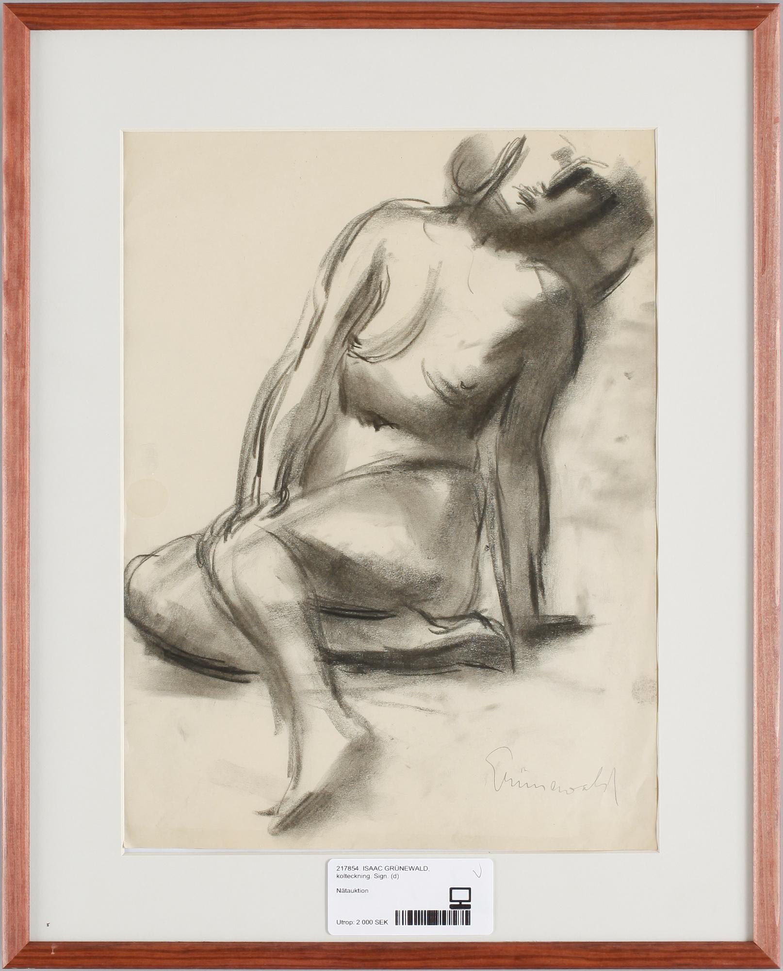 ISAAC GRÜNEWALD, kolteckning. Sign.