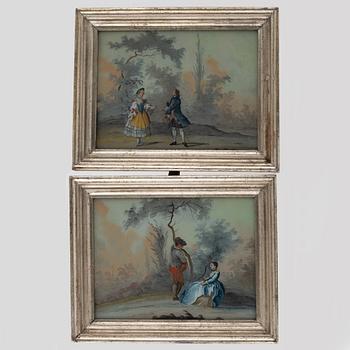 Glasmålningar, ett par, 1700/1800-tal. Pastorala scener.